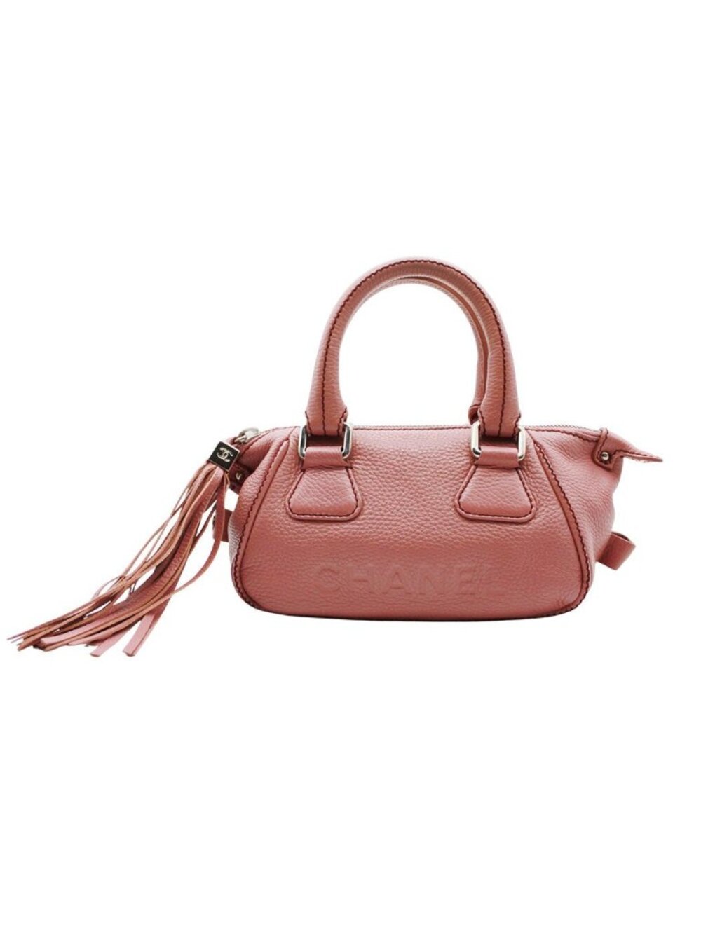 Chanel Bag Handbag Leather Pink Silver Tassel Faux Mini